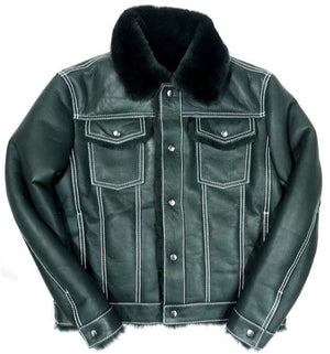 Kashani Forest Green Button Up Shearling Jacket - Dudes Boutique