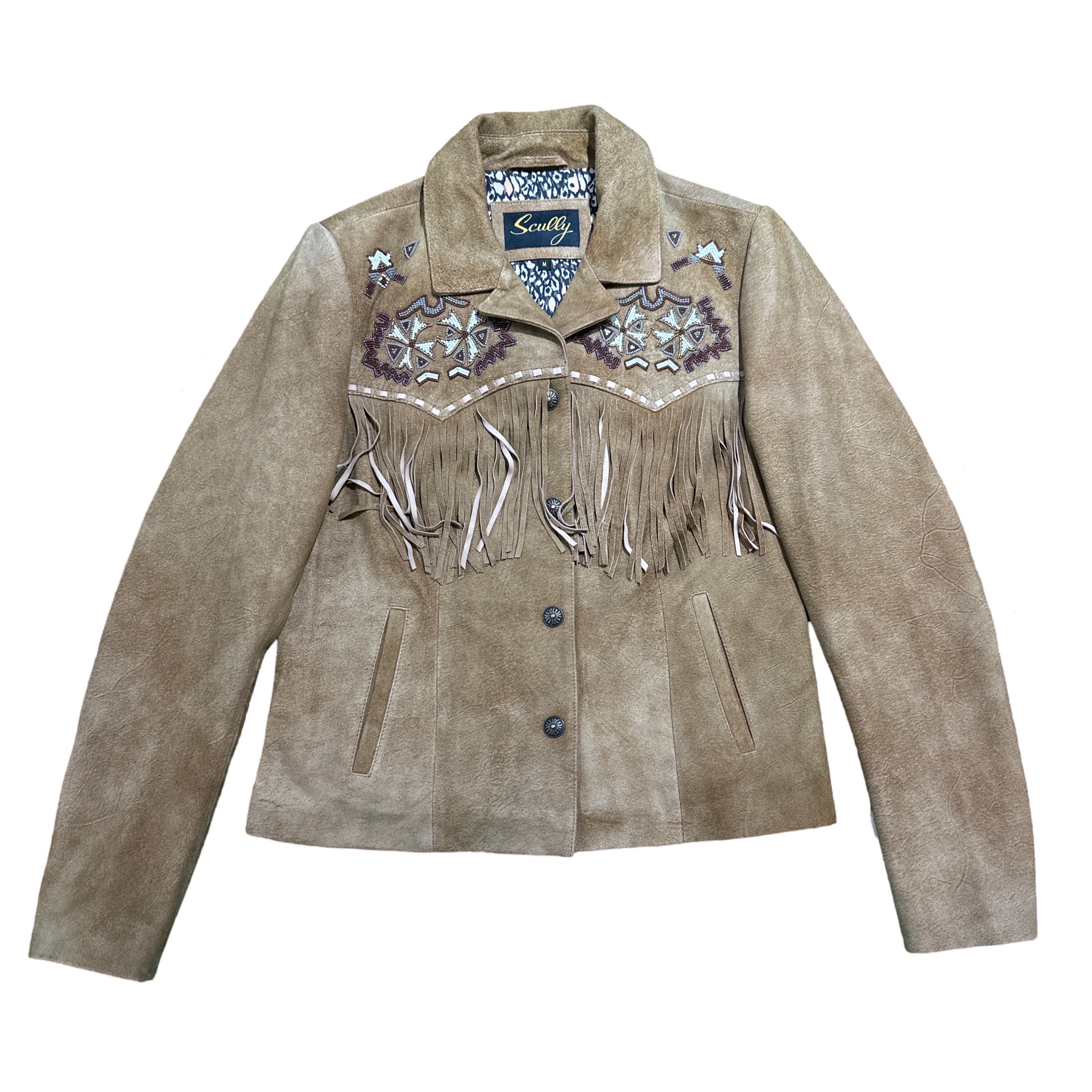 Scully Women's Tan Suede Beaded Fringe Jacket