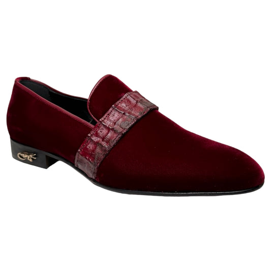 Mauri 4709 Burgundy Velvet / Caiman Crocodile Loafers - Dudes Boutique