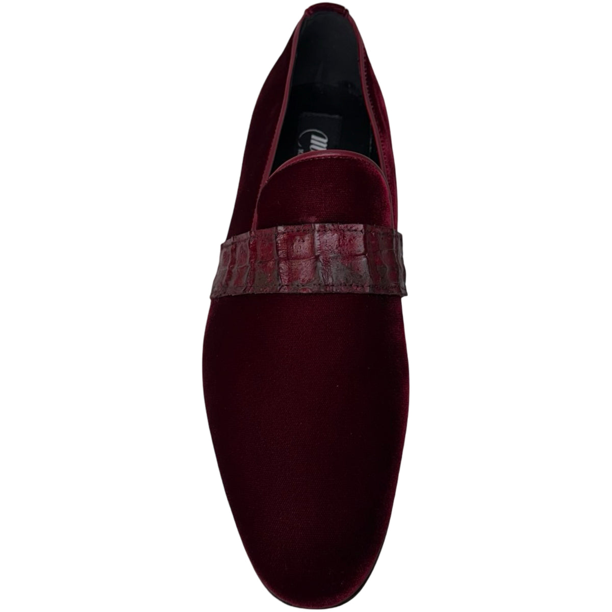 Mauri 4709 burgundy velvet and caiman crocodile loafers