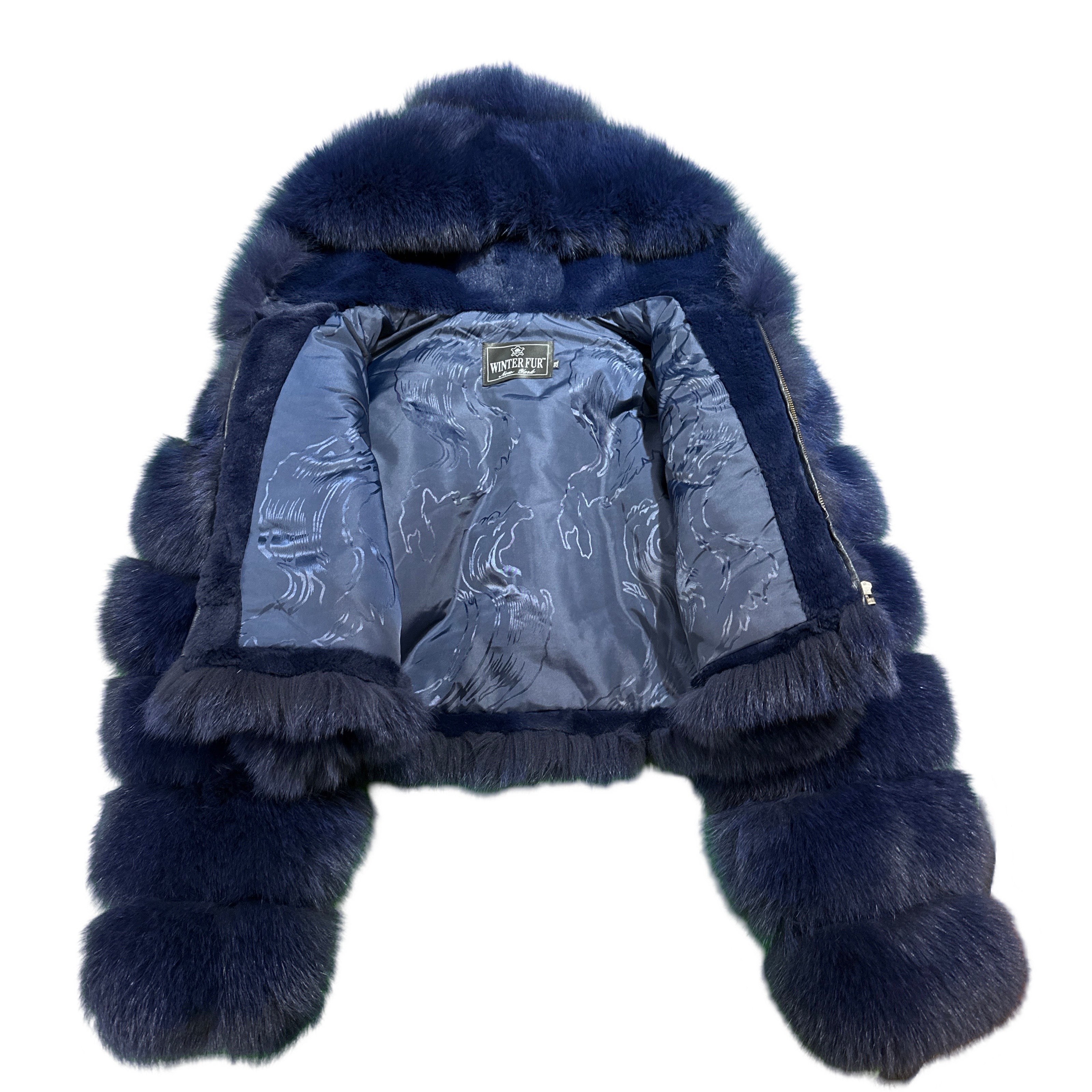 Kashani Women's Blue Fox Fur Cropped Hooded Jacket – Dudes Boutique