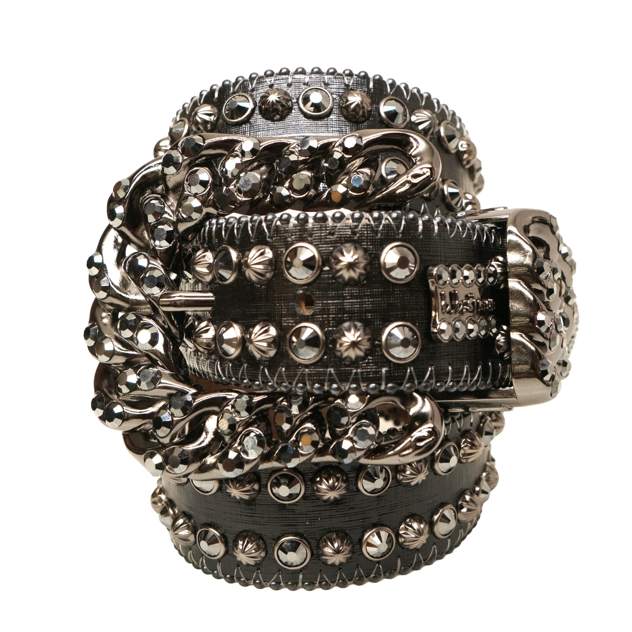 b.b. Simon Darband 3 Curb Chain Black Crystal Belt - Dudes Boutique