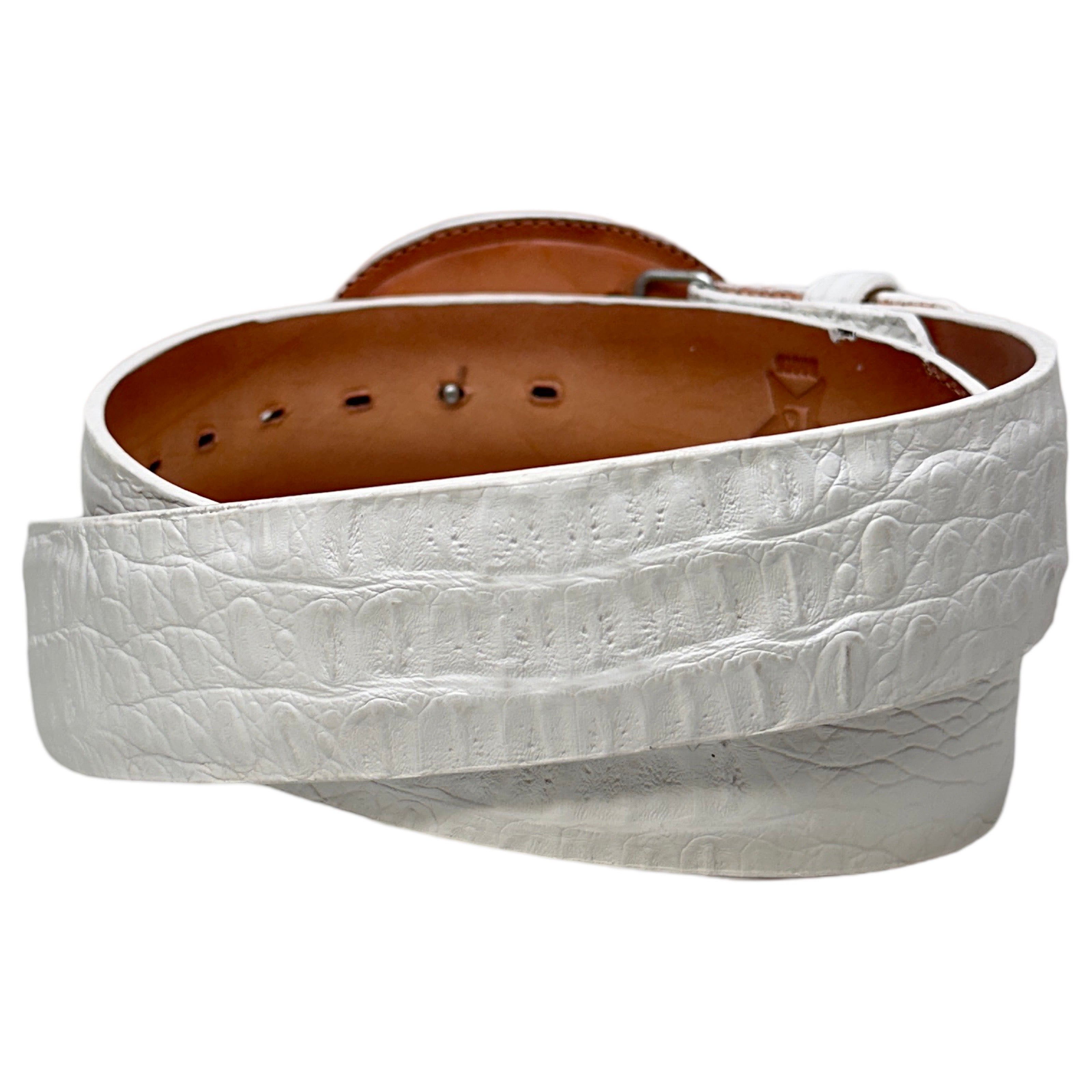 Los Altos White Caiman Crocodile Belt - Dudes Boutique