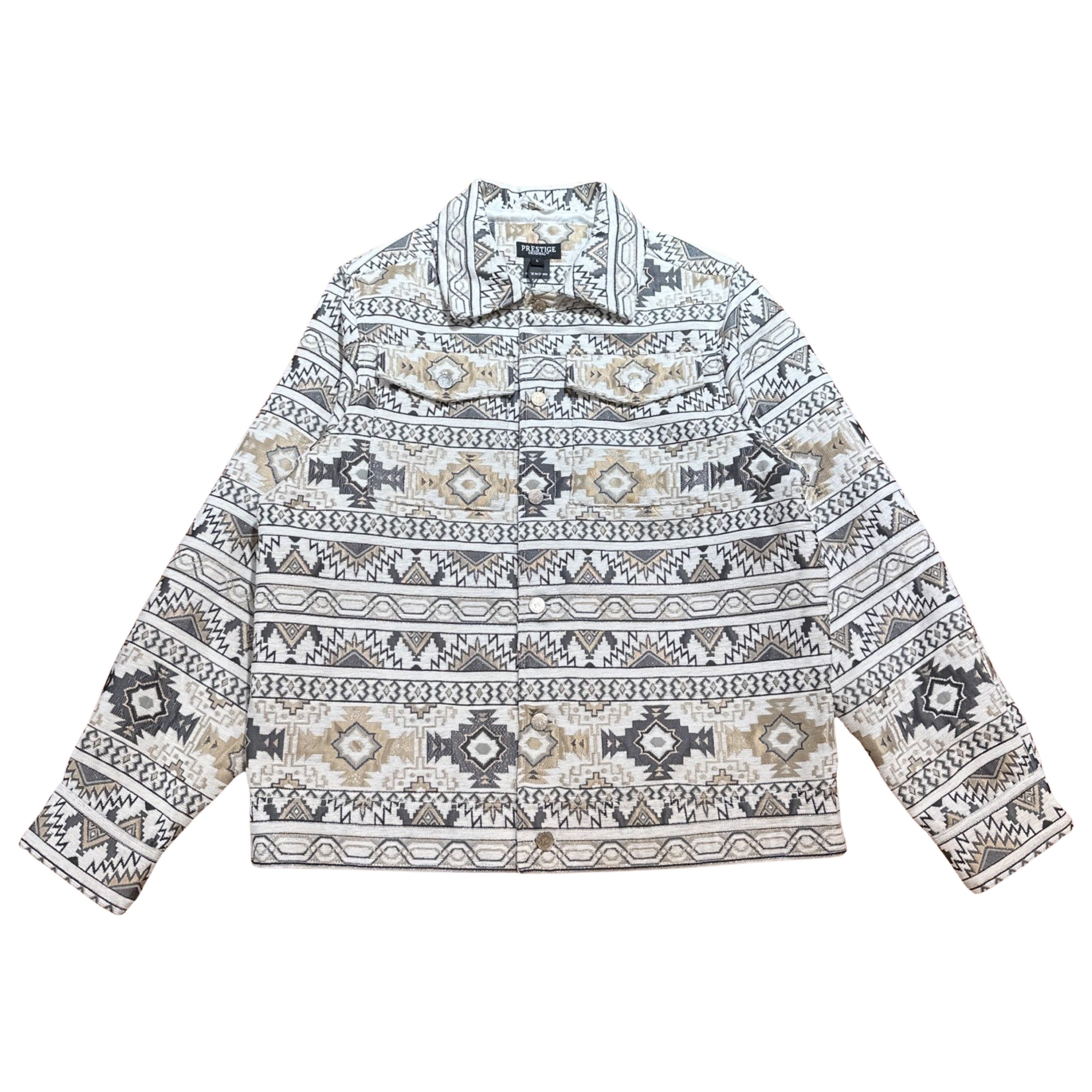 Prestige White / Gold Aztec Button Up Shirt