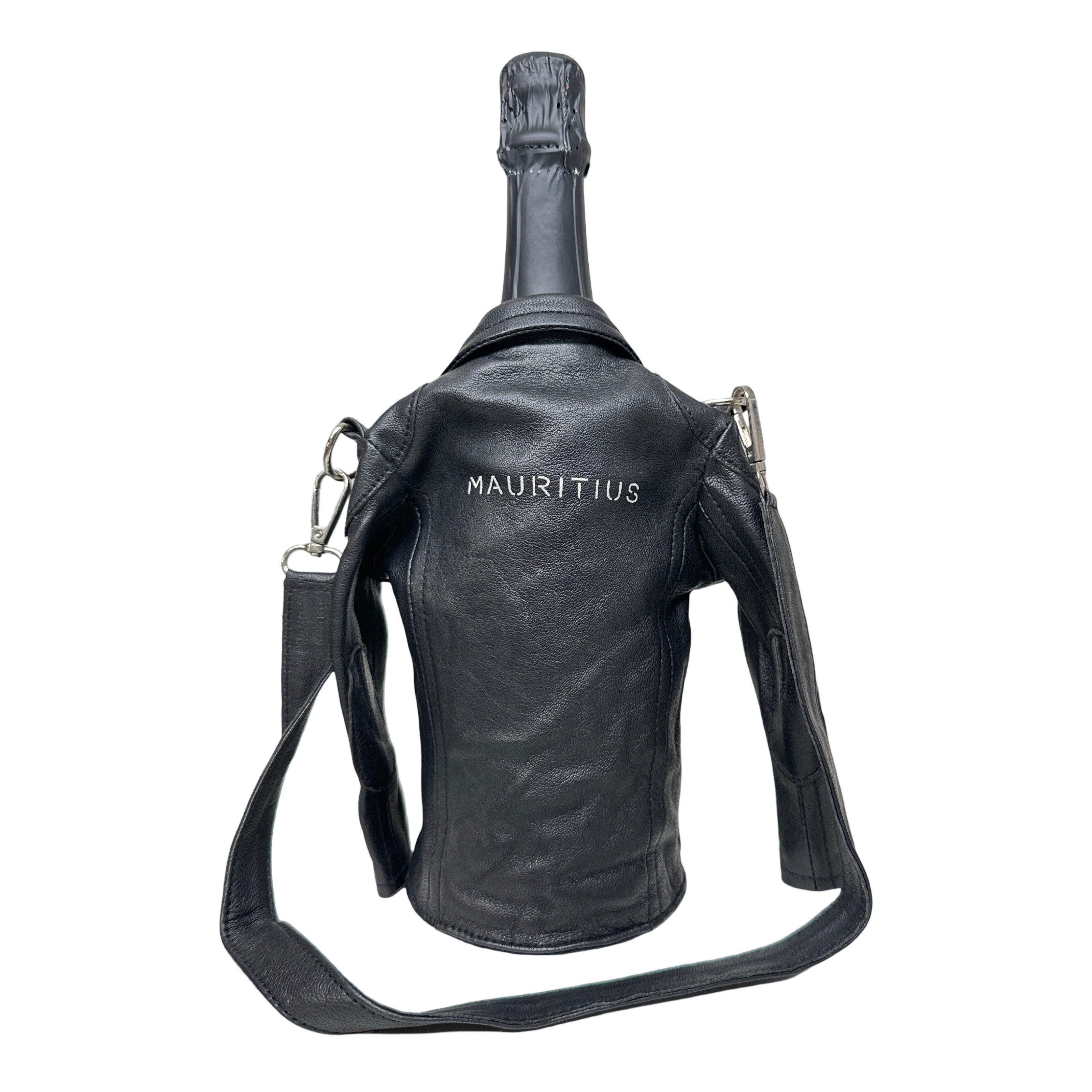 Mauritius Black Biker Jacket Wine Bottle Holder - Dudes Boutique