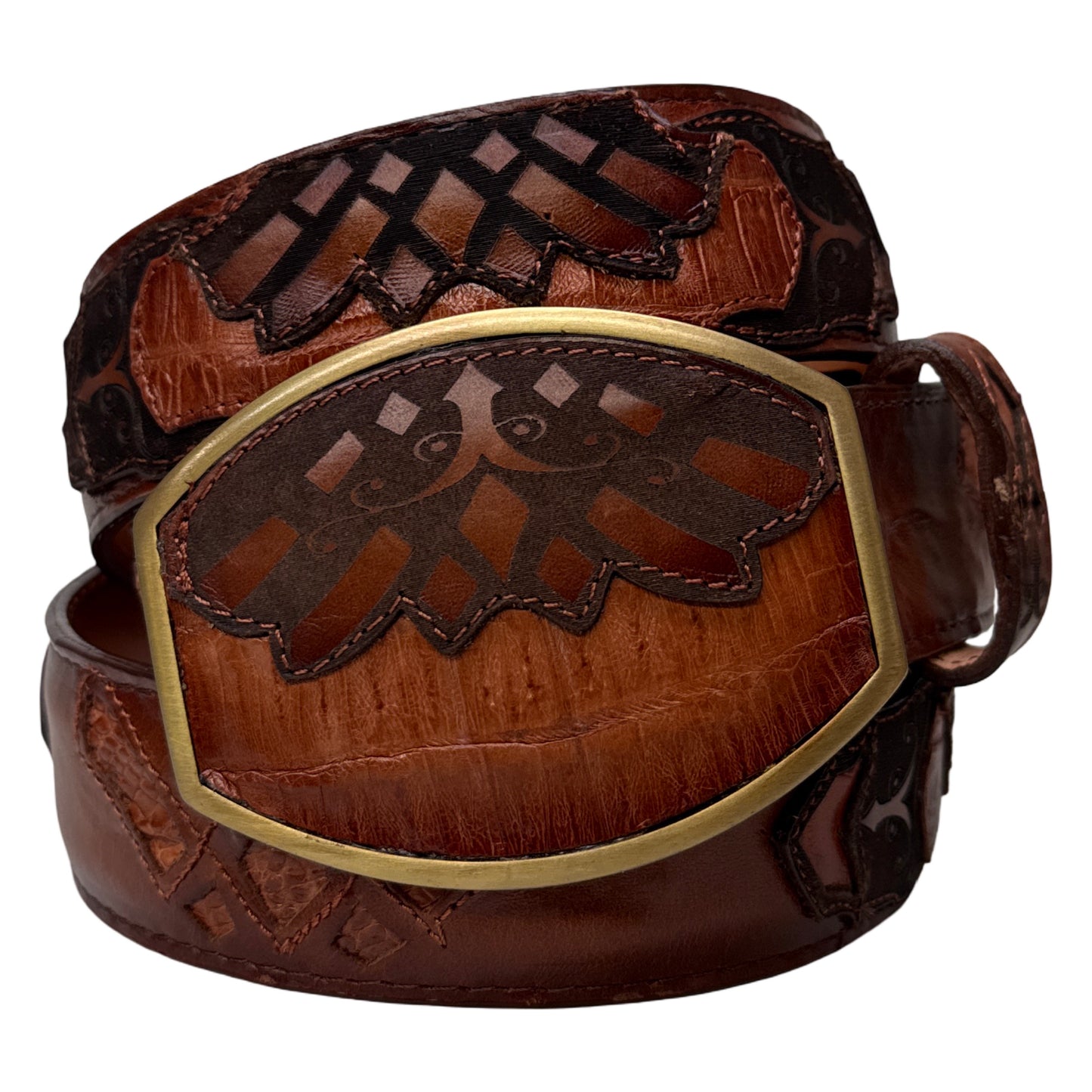 Los Altos Eagle Inlay Cognac Caiman Crocodile Belt