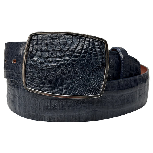 Los Altos Navy Blue Crocodile Belt with Metal Buckle