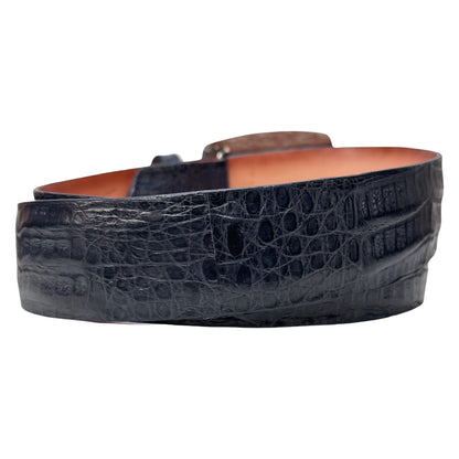 Los Altos Navy Blue Crocodile Belt with Metal Buckle