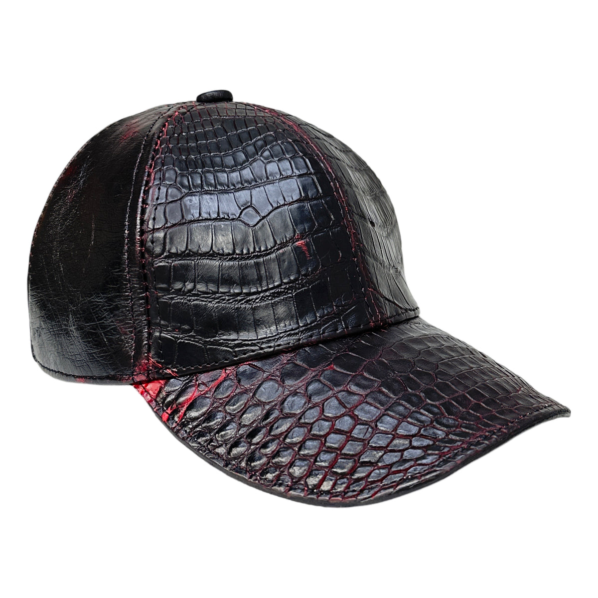 Kashani black cherry alligator and ostrich quill baseball cap