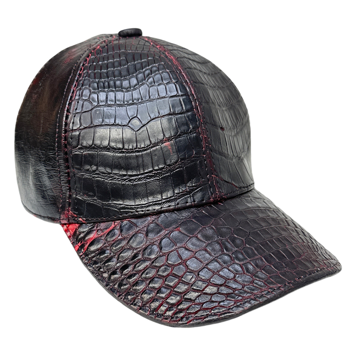 Kashani black cherry alligator and ostrich quill baseball cap