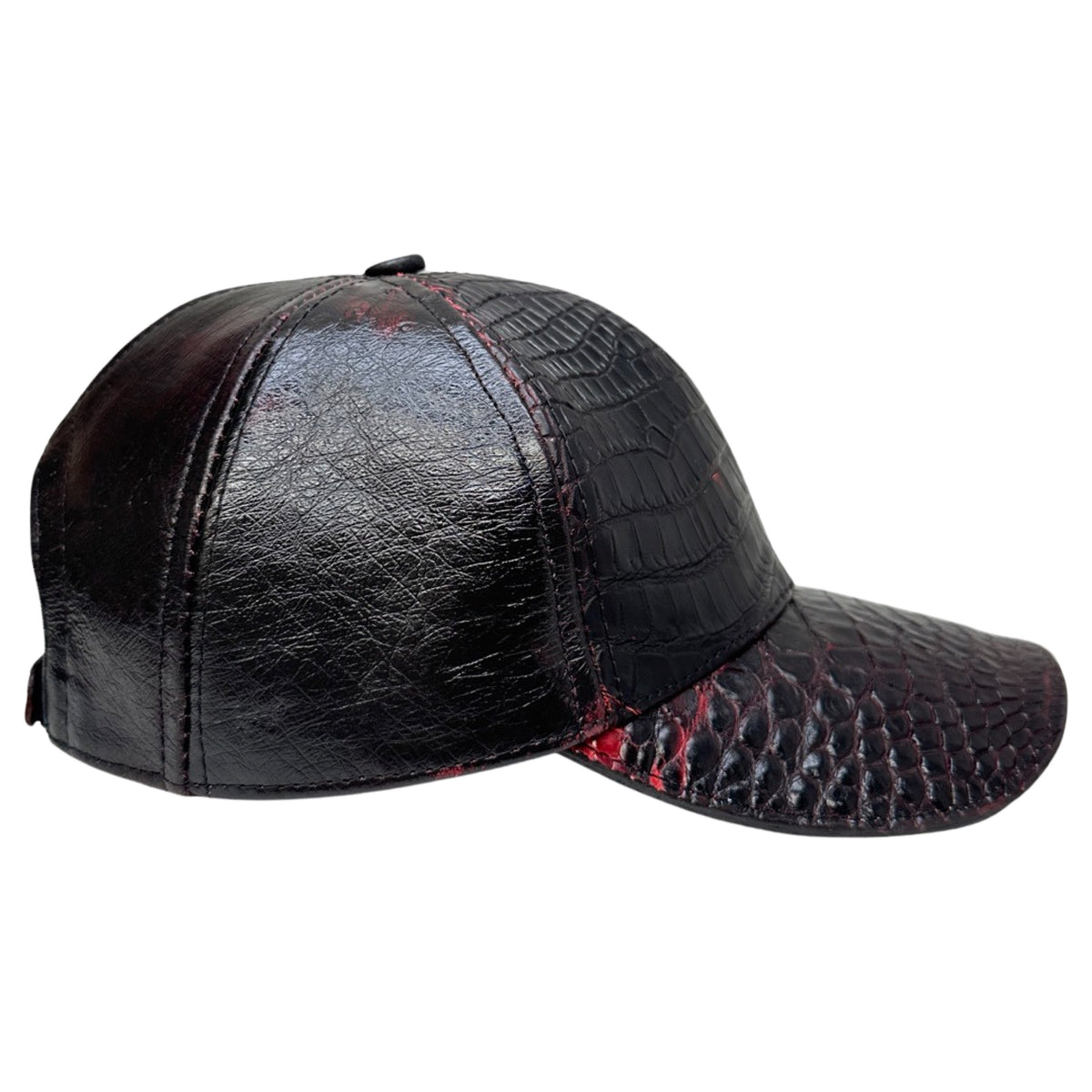 Kashani black cherry alligator and ostrich quill baseball cap