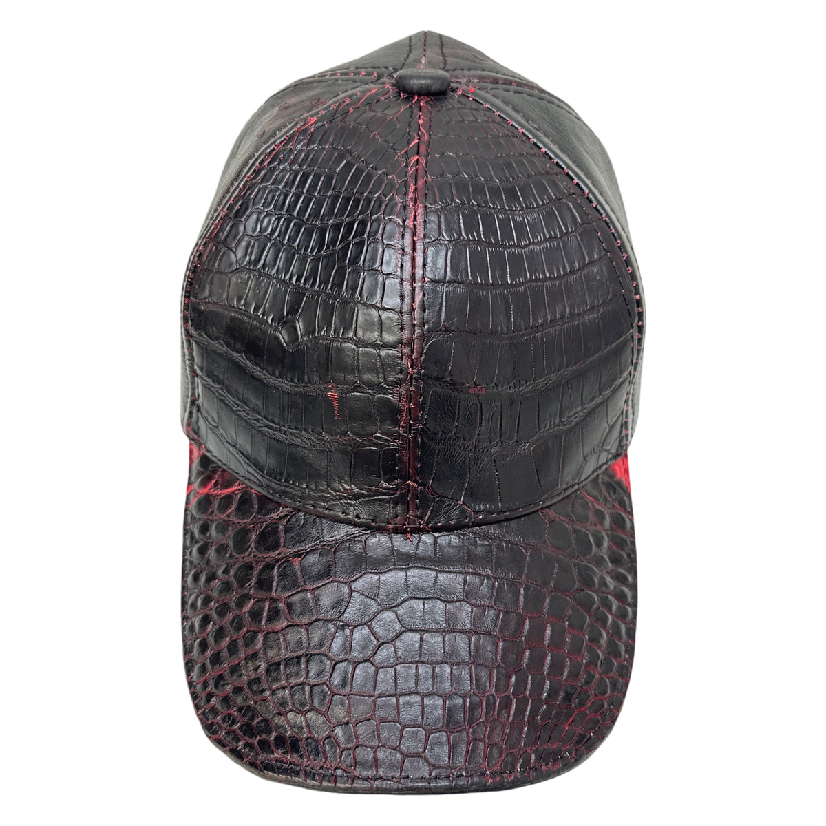 Kashani black cherry alligator and ostrich quill baseball cap