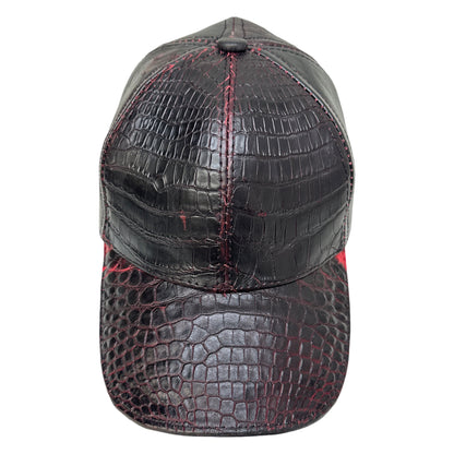 Kashani black cherry alligator and ostrich quill baseball cap
