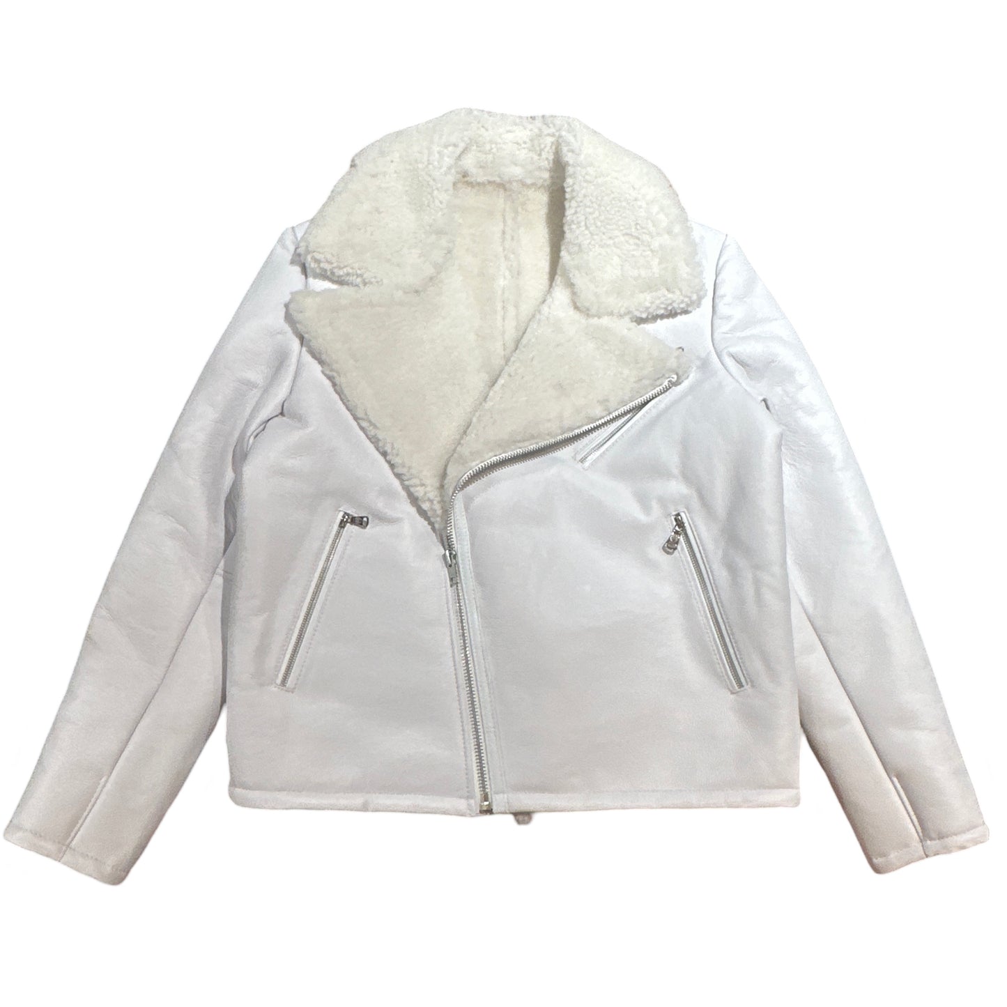 Kashani White Shearling-Lined Leather Biker Jacket - Dudes Boutique