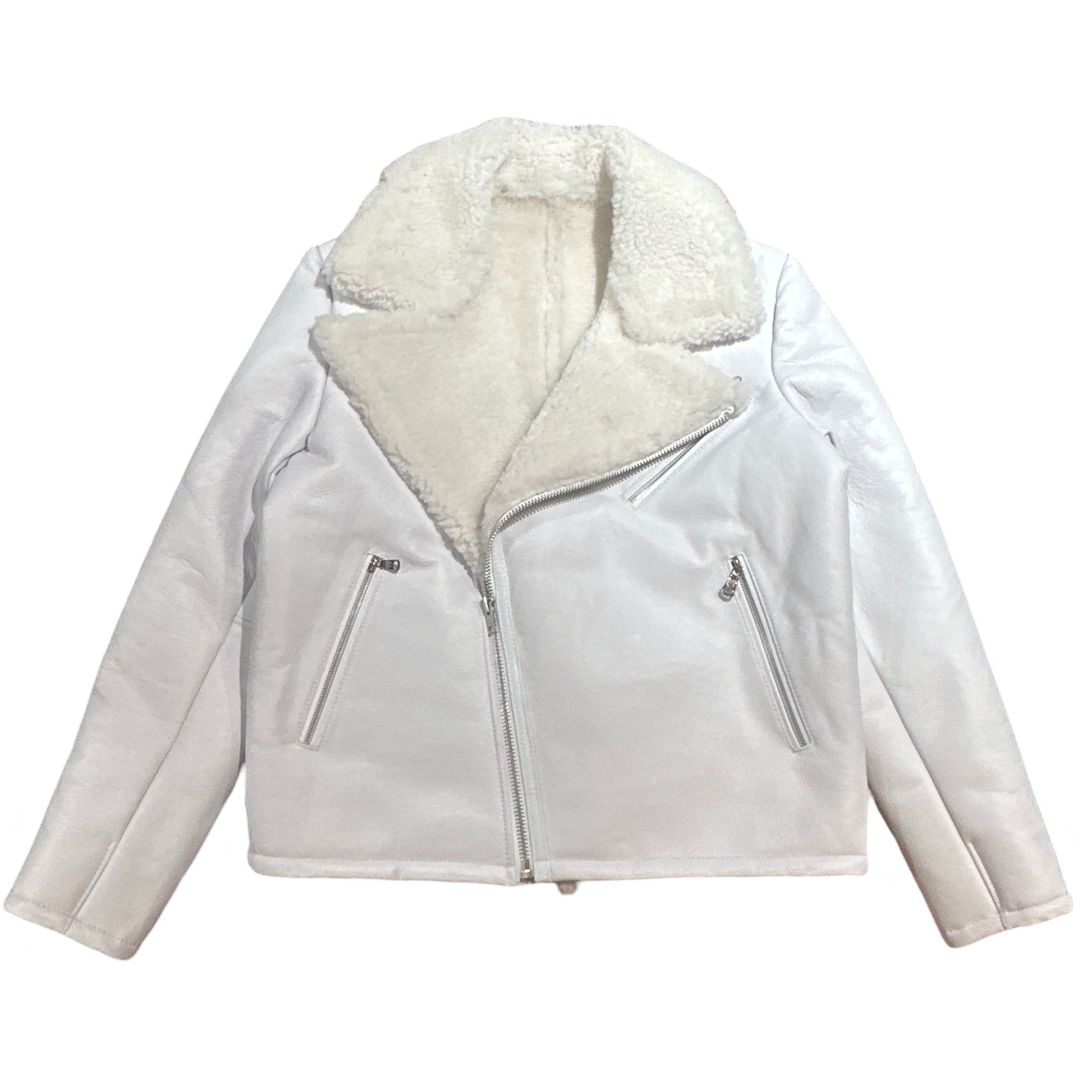 Kashani White Shearling-Lined Leather Biker Jacket - Dudes Boutique