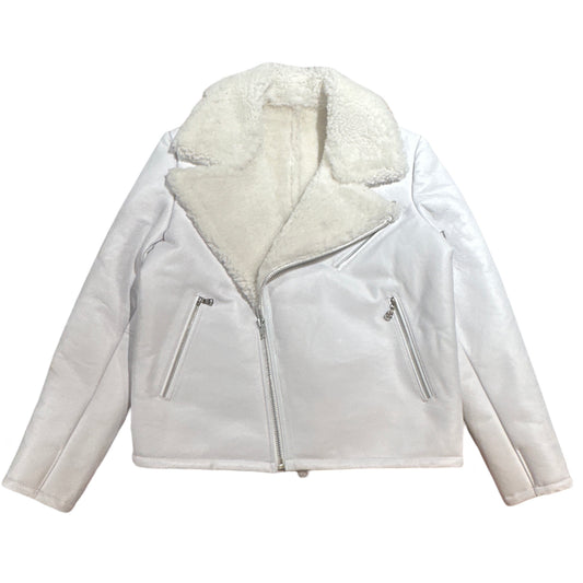 Kashani White Shearling-Lined Leather Biker Jacket - Dudes Boutique