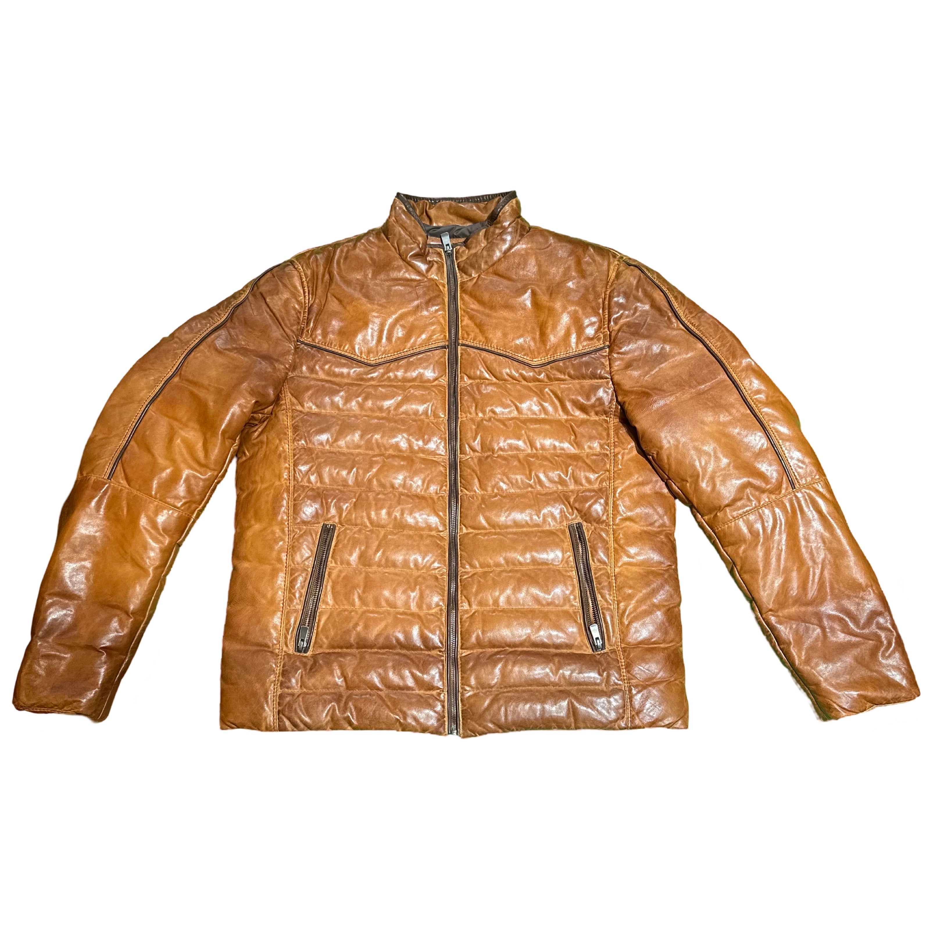 Scully Men's Cognac Lambskin Leather Puffer Jacket - Dudes Boutique