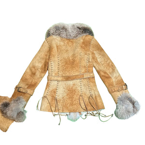 Kashani Women's Tan Hand Woven Crystal Fox Fur Shearling Coat - Dudes Boutique