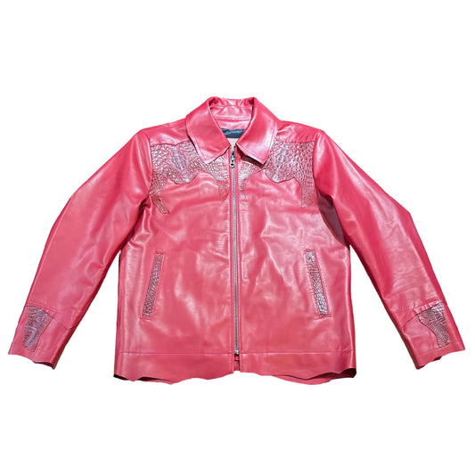 Kashani Raw Cut Red Alligator Leather Jacket - Dudes Boutique