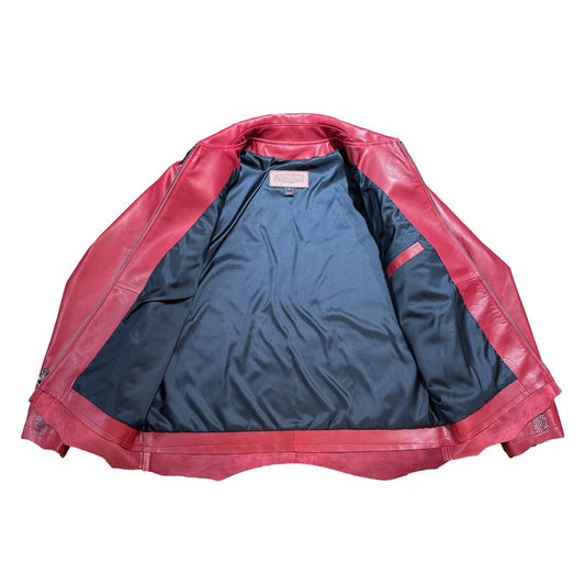 Kashani Raw Cut Red Alligator Leather Jacket - Dudes Boutique