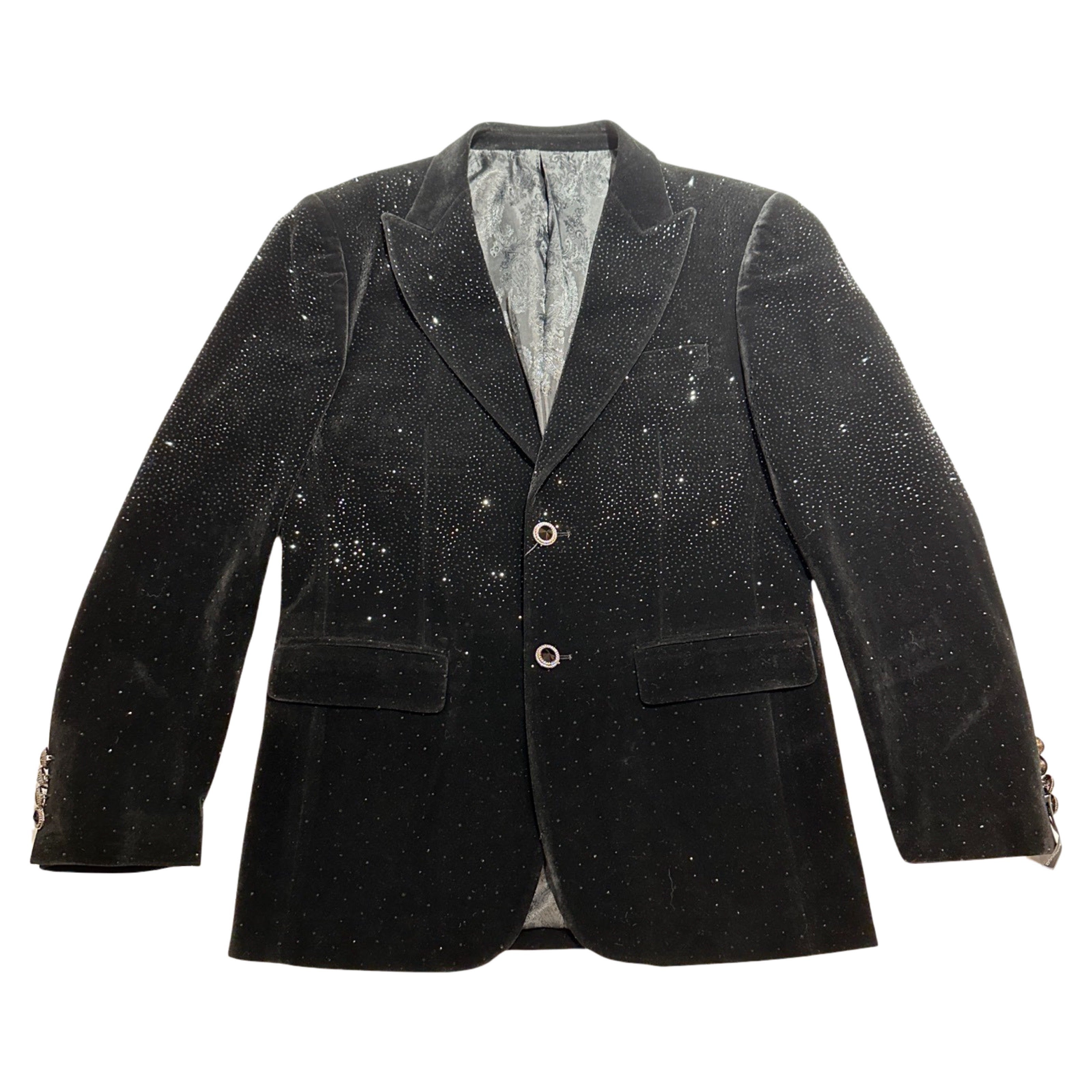 Barocco Black Crystal Velour Blazer - Dudes Boutique