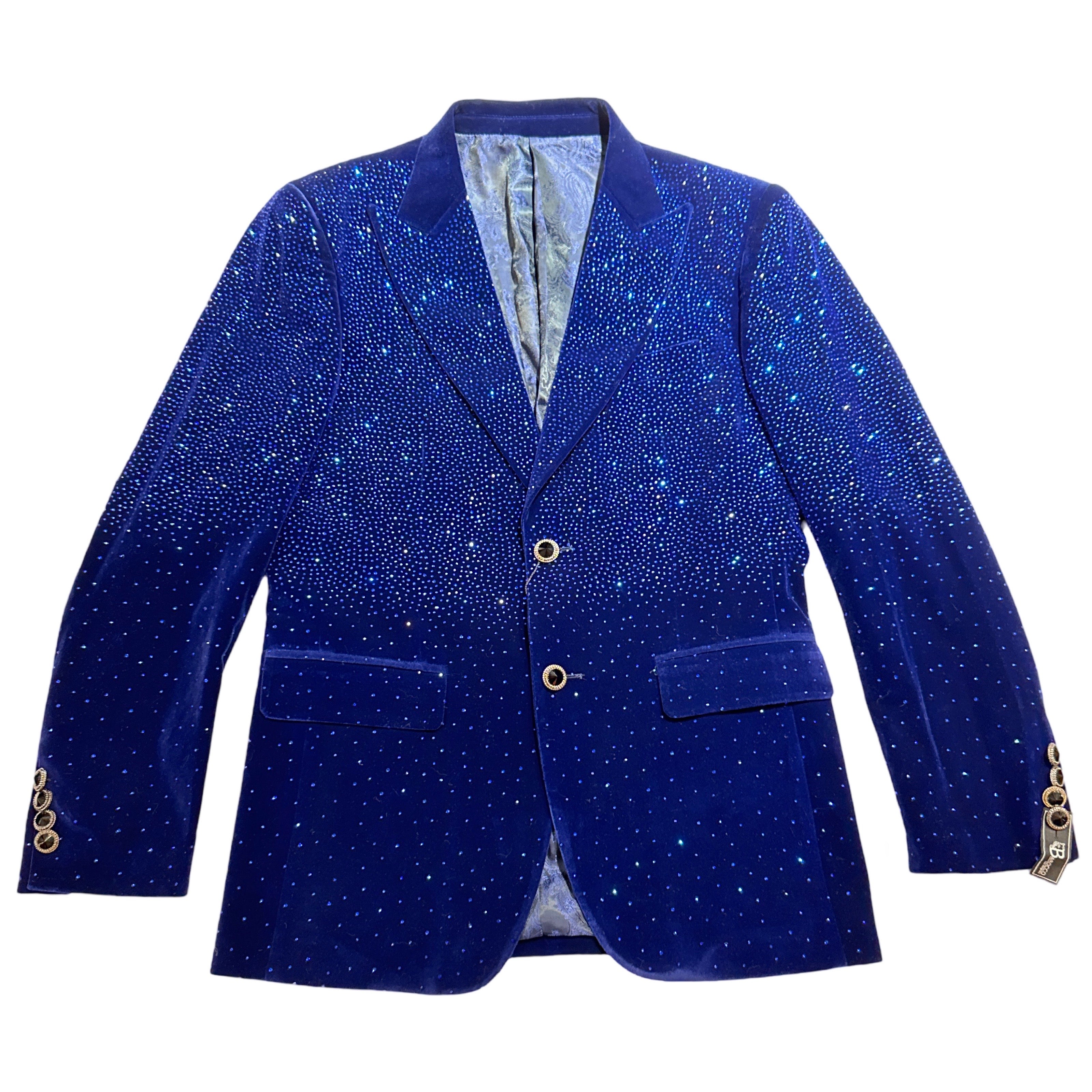 Barocco Royal Blue Crystal Velour Blazer - Dudes Boutique