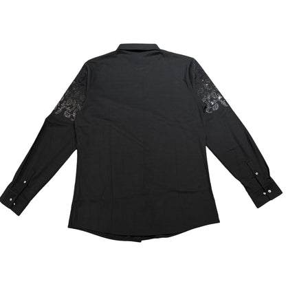 Barocco Silver Crystal Paisley Flame Button Up Shirt - Dudes Boutique