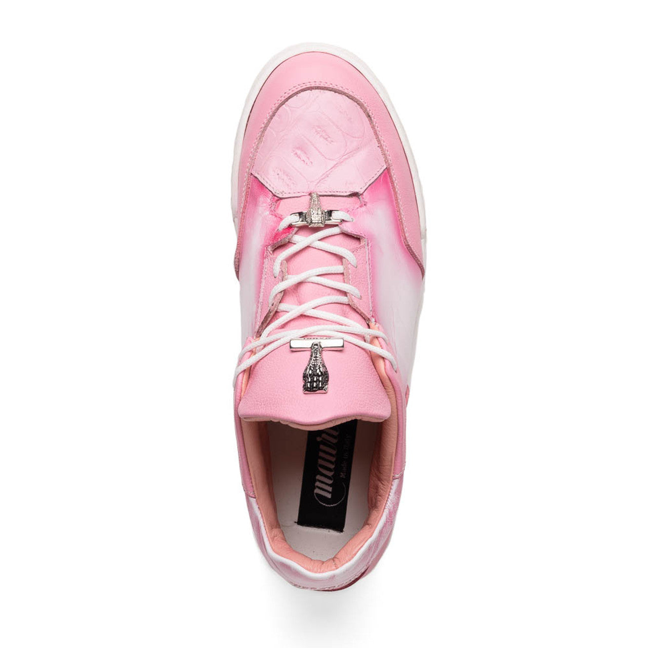 Mauri Ghost 8423 Men's Shoes Pink & White with Pink Finish Exotic Crocodile / Time / Nappa Leather Casual Slip-On Sneakers - Dudes Boutique