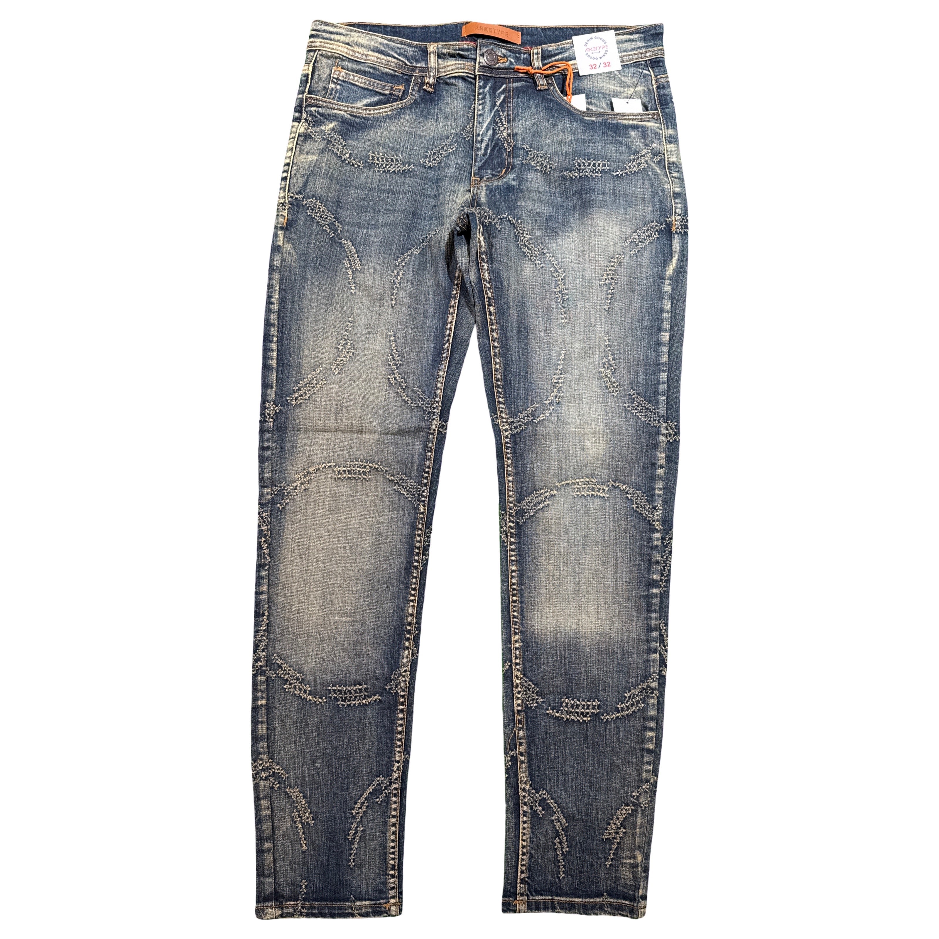 Arketype Indigo Embroidered Circle-Pattern Jeans