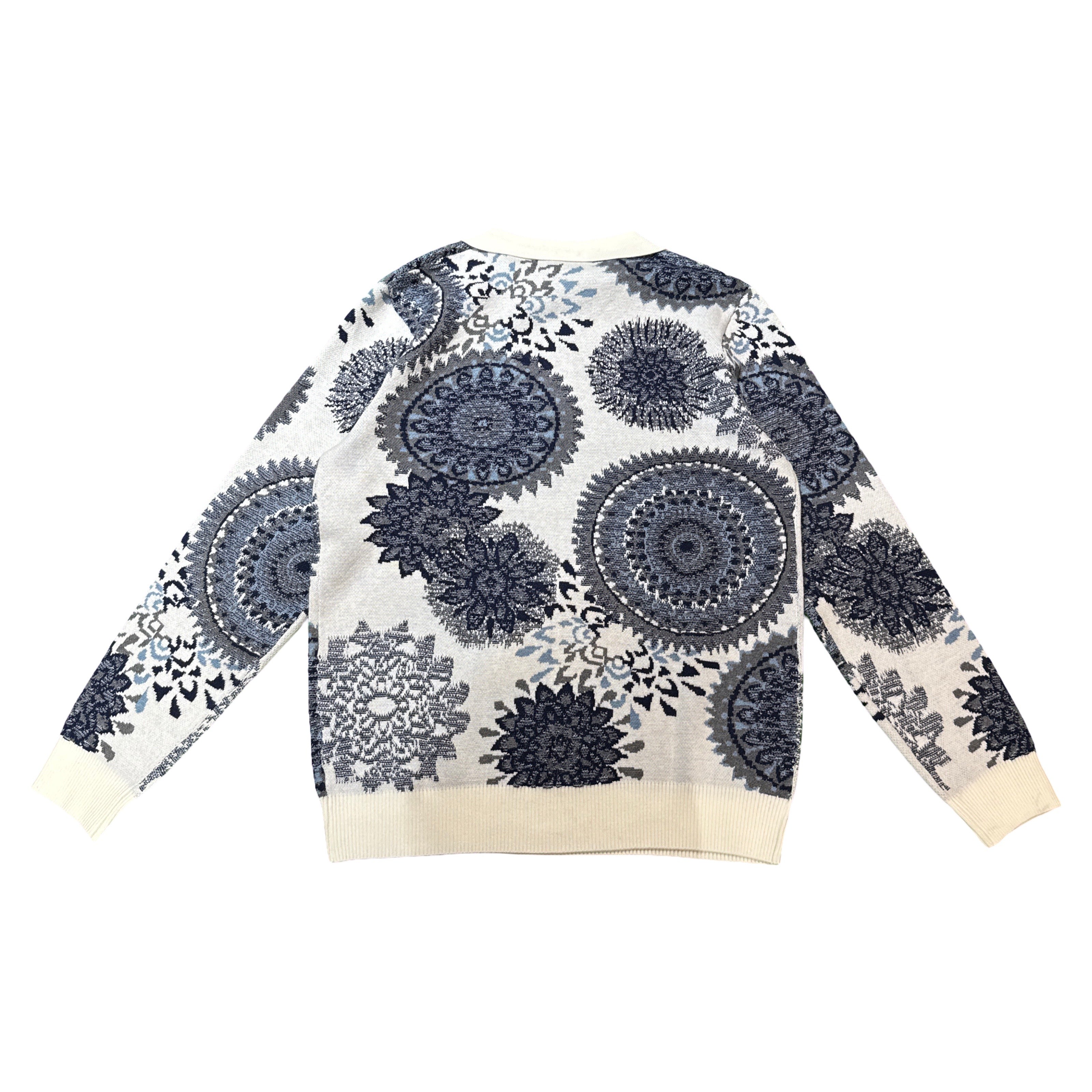 Prestige White Multi-Mandala Knit Polo Sweater