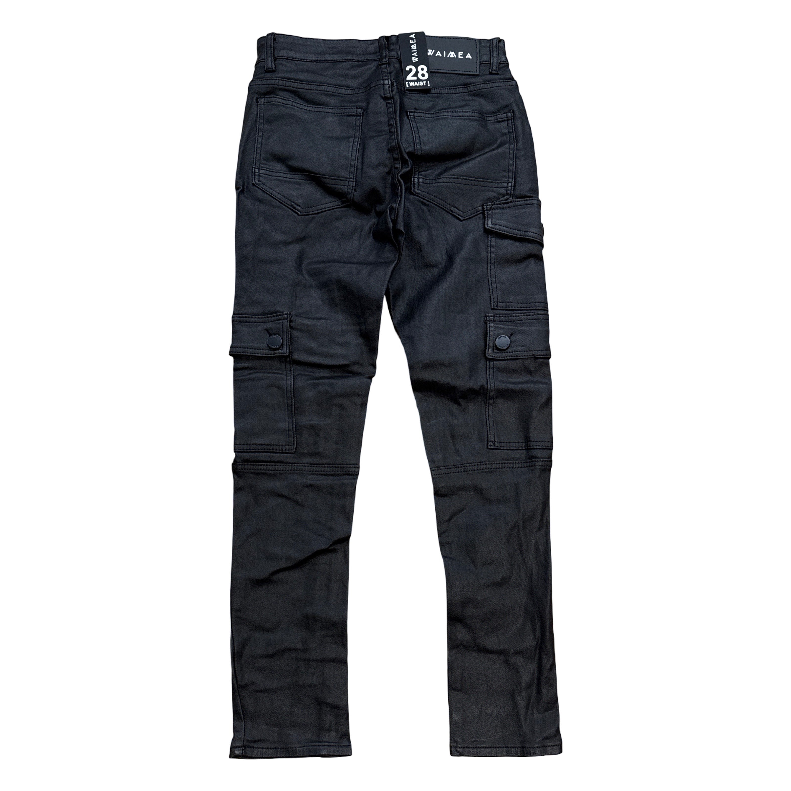 Waimea Black Wax Denim Cargo Jeans