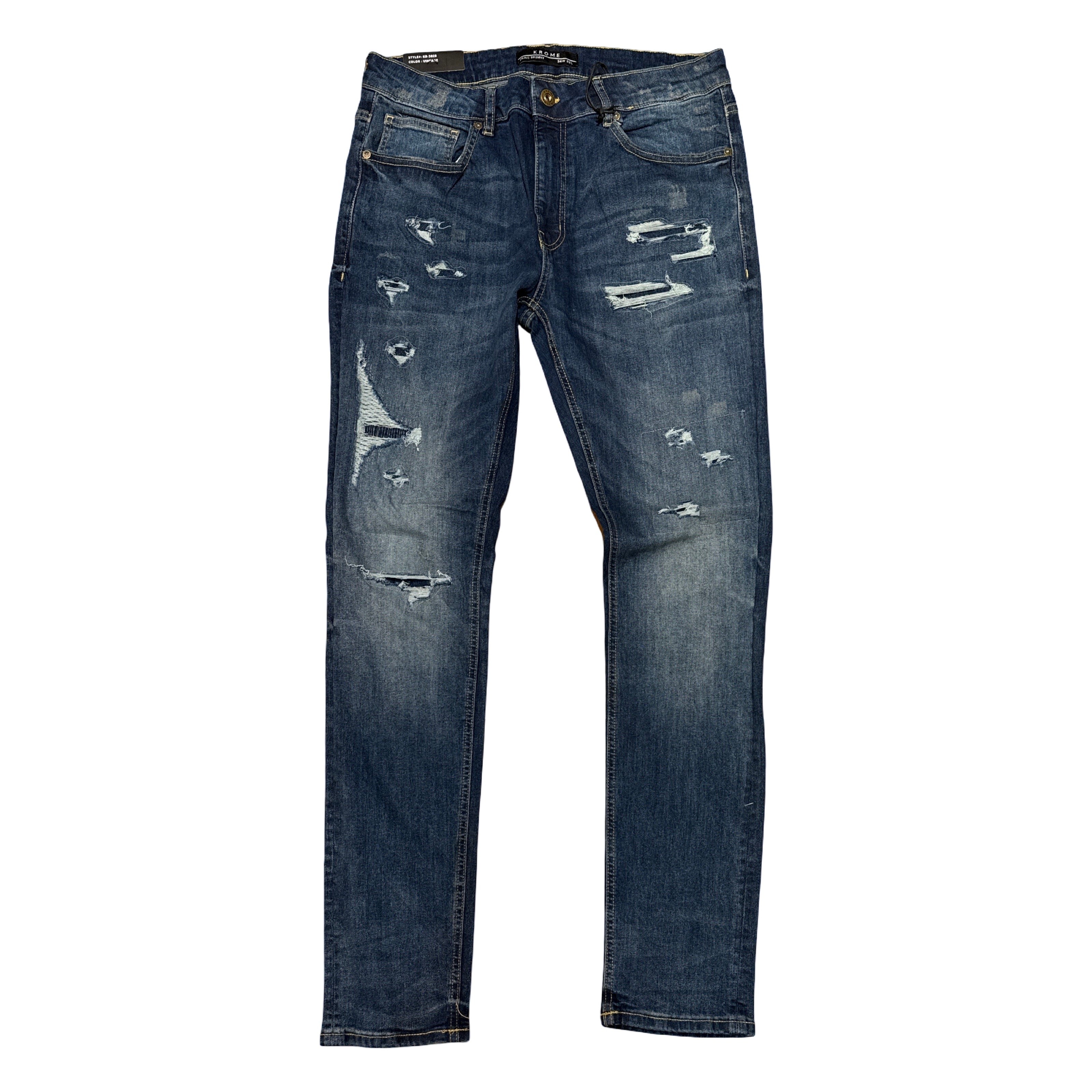 Krome Demin Blue Ripped Jeans