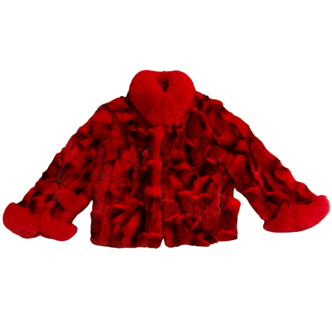 Kashani Women's Red & Black Fox Fur Coat - Dudes Boutique