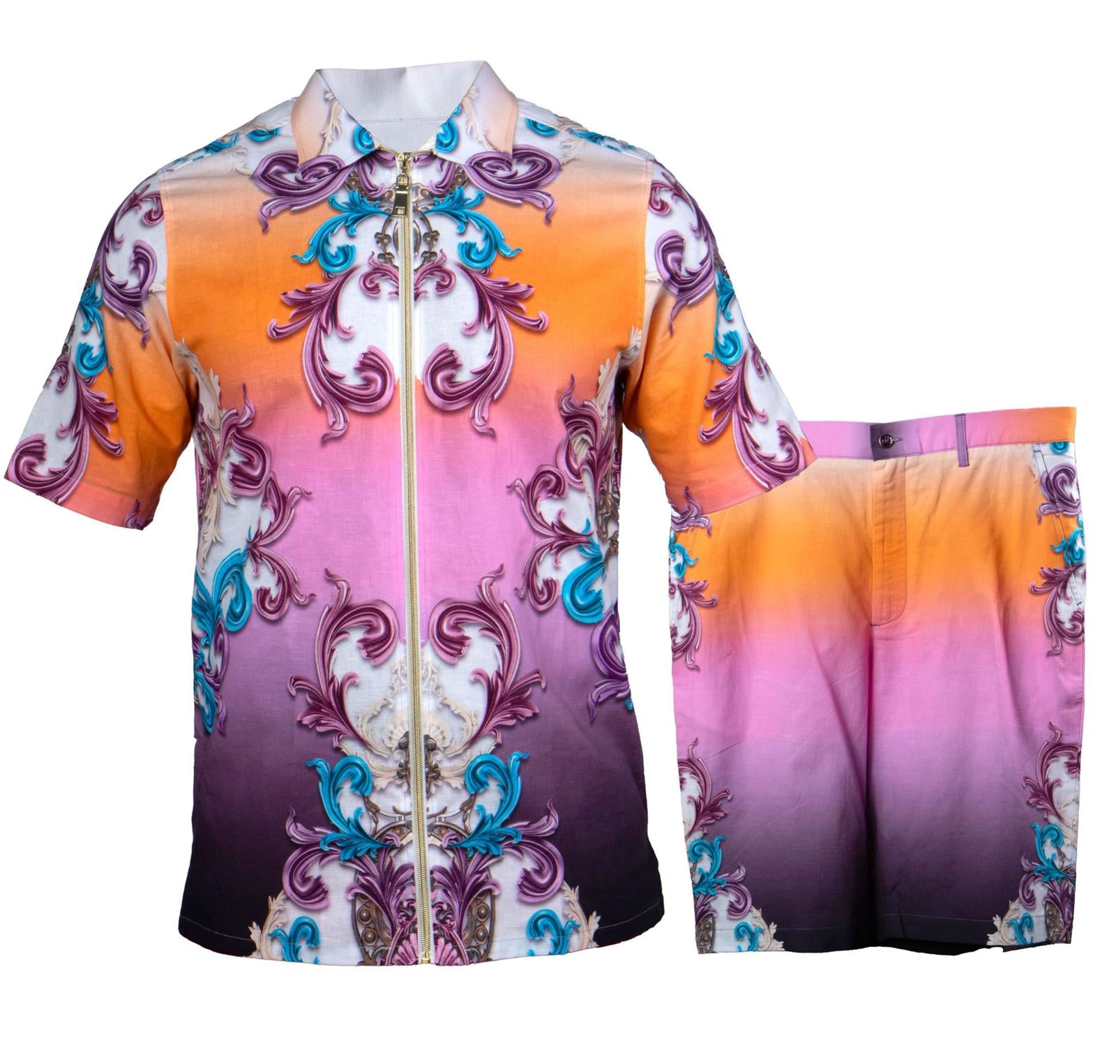 Prestige LIN-502 Purple Linen Shirt & Short Set