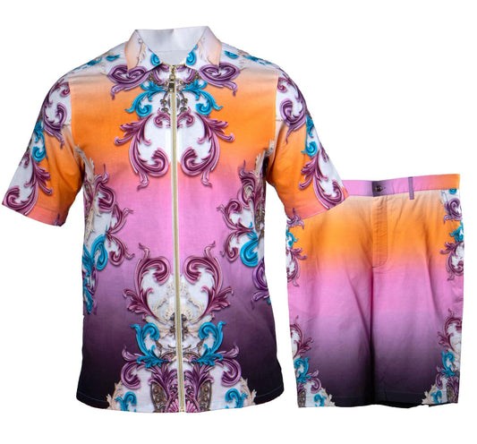Prestige LIN-502 Purple Linen Shirt & Short Set