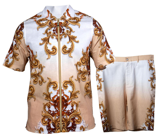 Prestige LIN-502 White Linen Shirt & Short Set