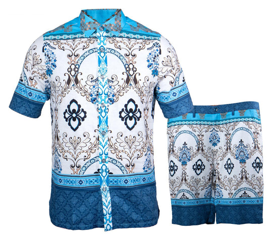 Prestige LIN-501 Blue Linen Shirt & Short Set