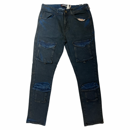 R3bel Denim Two Tone Quad Cargo Denim Pants