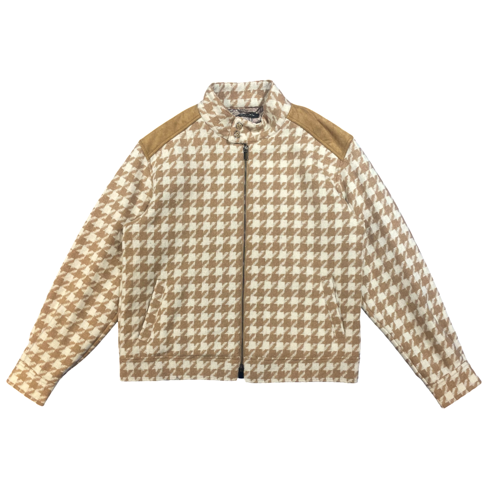 Inserch Men’s Khaki Houndstooth Zip-Up Jacket