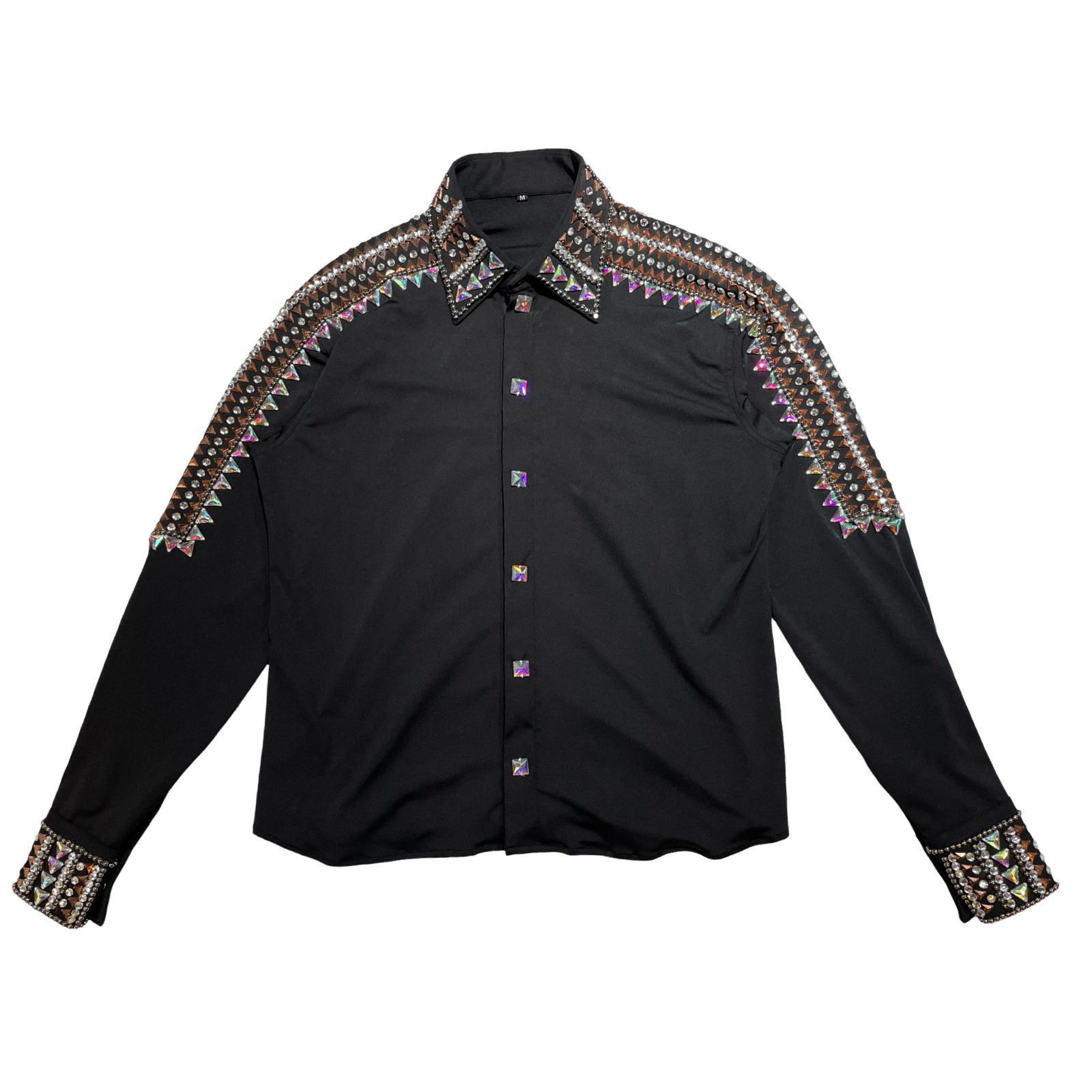 Kashani Gold/Black Hyper Crystal Zip Up Shirt