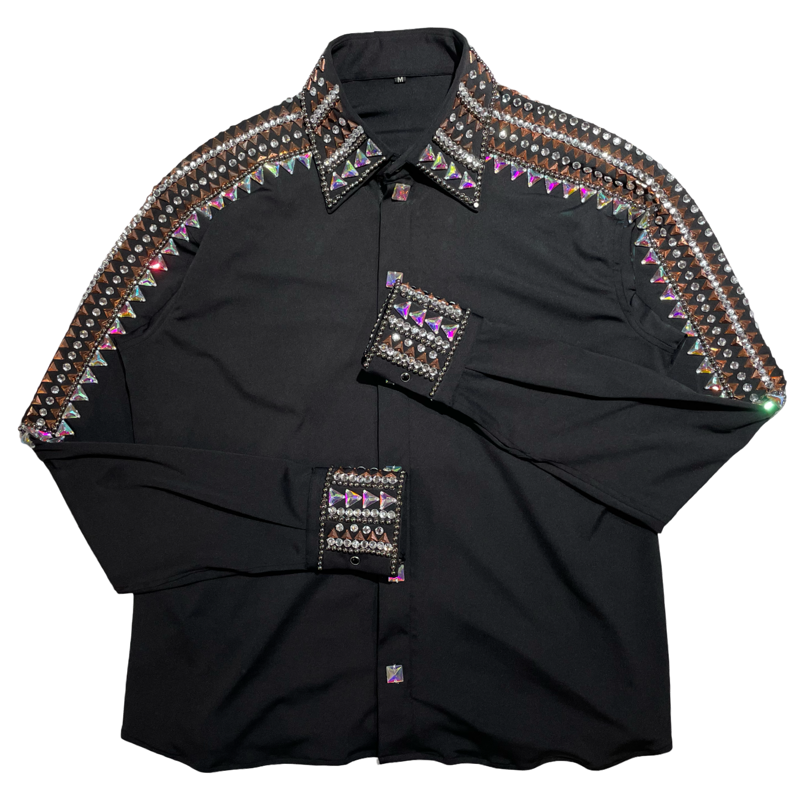 Kashani Gold/Black Hyper Crystal Zip Up Shirt