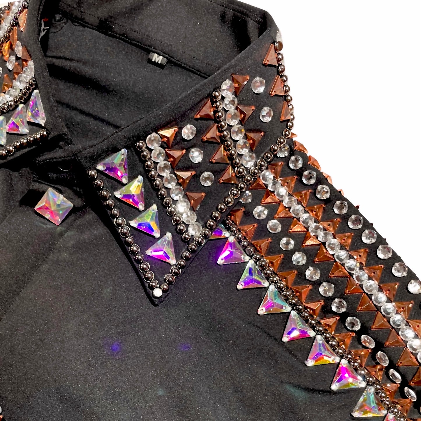 Kashani Gold/Black Hyper Crystal Zip Up Shirt