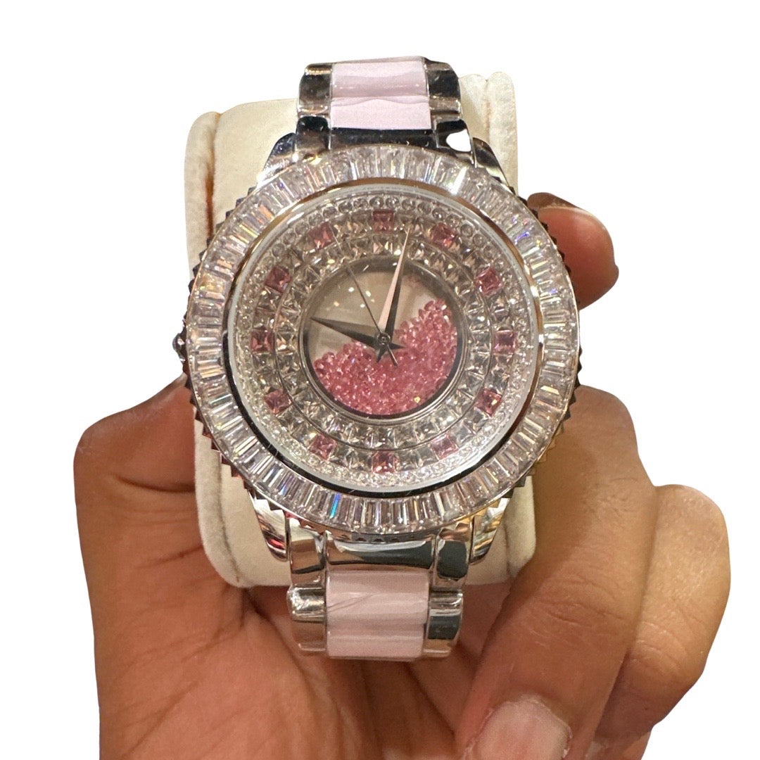b.b.Simon 'Baguette' Fully Loaded Crystal Watch - Pink - Dudes Boutique