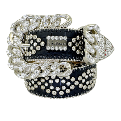 b.b. Curb Chain Helix – Black/Clear Crystal Belt