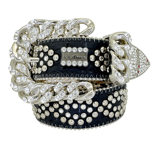 b.b. Curb Chain Helix – Black/Clear Crystal Belt