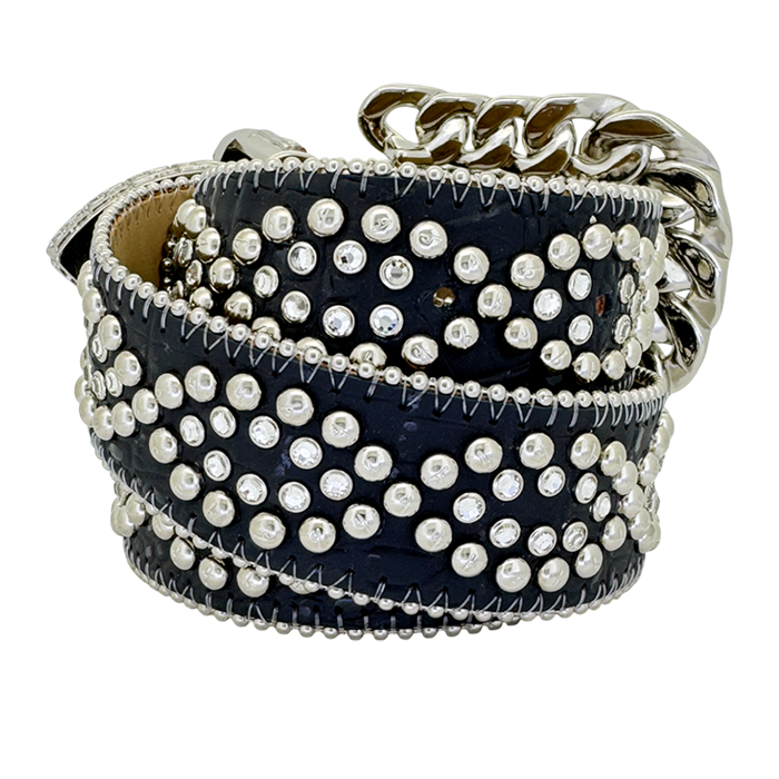 b.b. Curb Chain Helix – Black/Clear Crystal Belt