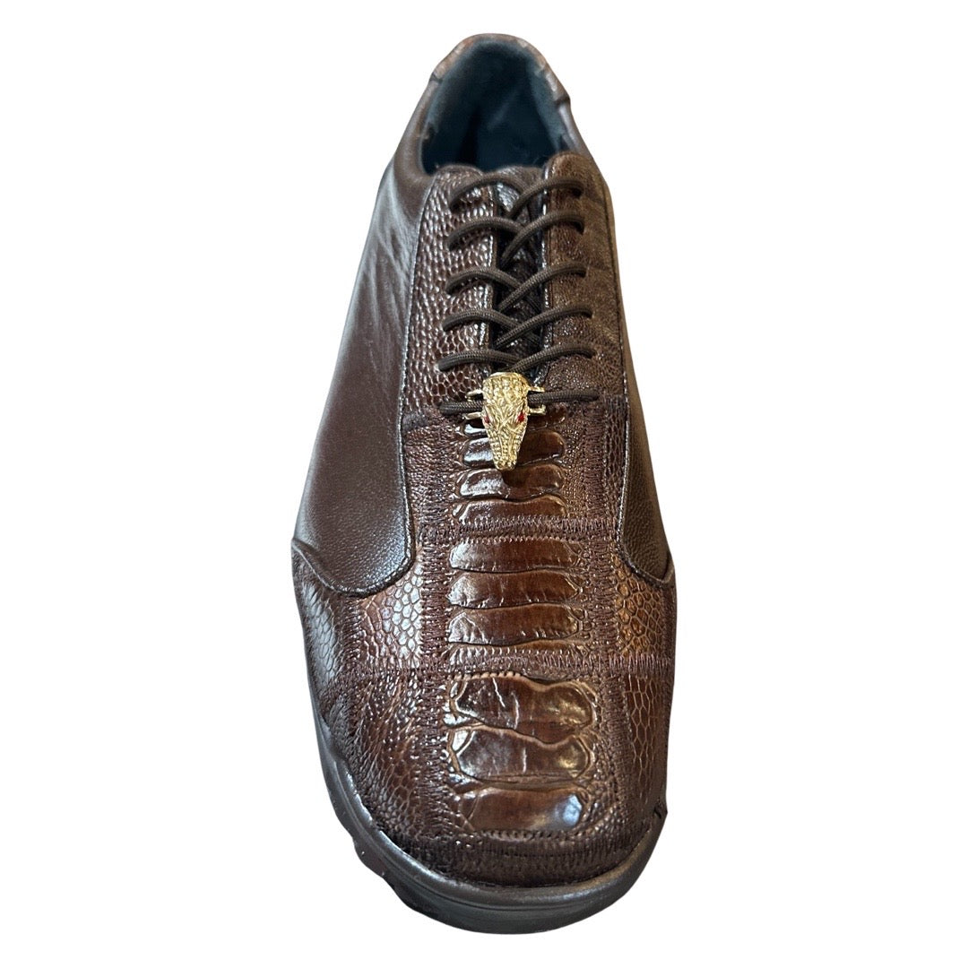 Los Altos Brown Ostrich Leg Lace Up Sneakers - Dudes Boutique