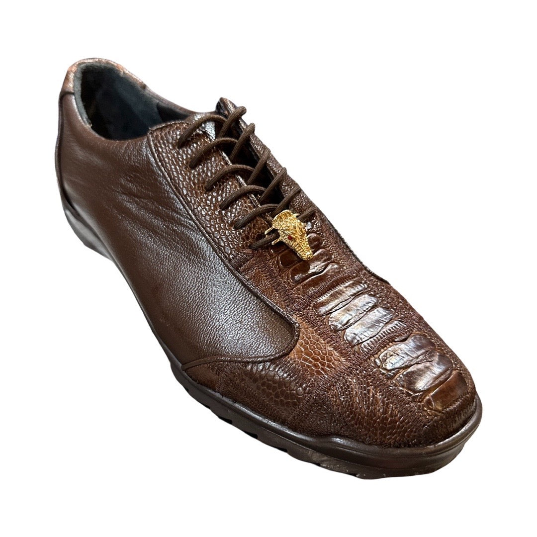 Los Altos Brown Ostrich Leg Lace Up Sneakers - Dudes Boutique