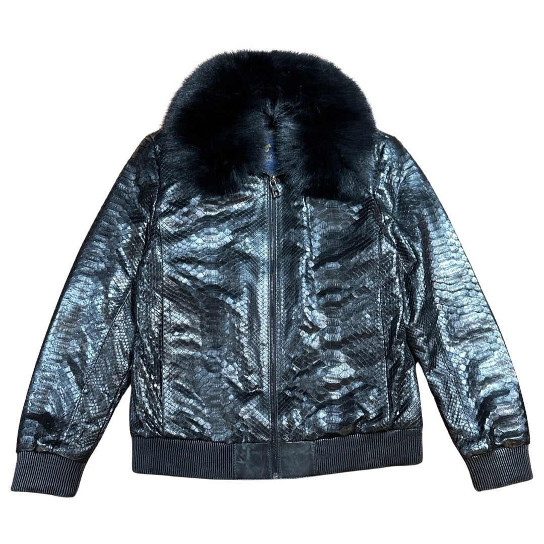 Barya NewYork Black Python Detachable Mink Collar Bomber Jacket - Dudes Boutique