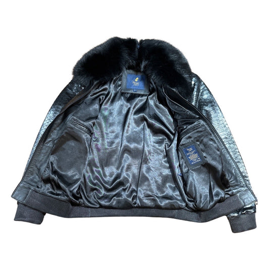 Kashani Black Python Detachable Fox Collar Bomber Jacket - Dudes Boutique